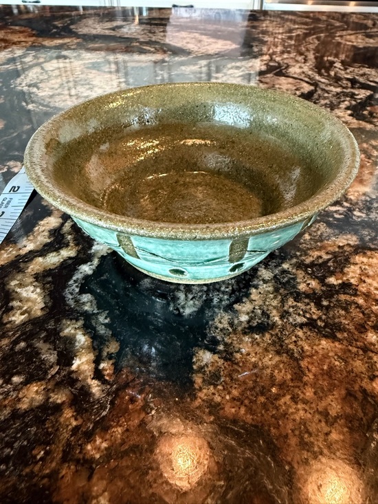 Other - Handcrafted Ceramic Serving Bowl in Green and Brown